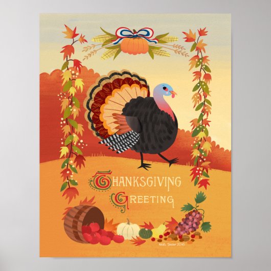 Poster Thanksgiving Turkey Fall Harvest Art Print (Devant)