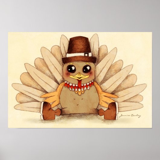 Poster Thanksgiving Turkey Pilgrim Art Drawing (Devant)