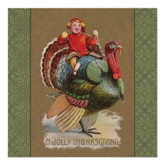 Poster Thanksgiving Turquie Drôle salutations Vintages (Devant)