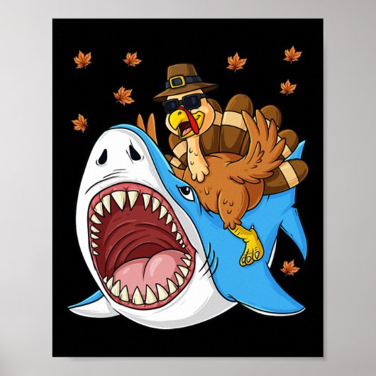 Poster Thanksgiving Turquie équitation Requin amusant Tod (Devant)