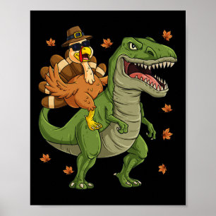 Poster Thanksgiving Turquie Riding T Rex Dinosaur Toddler