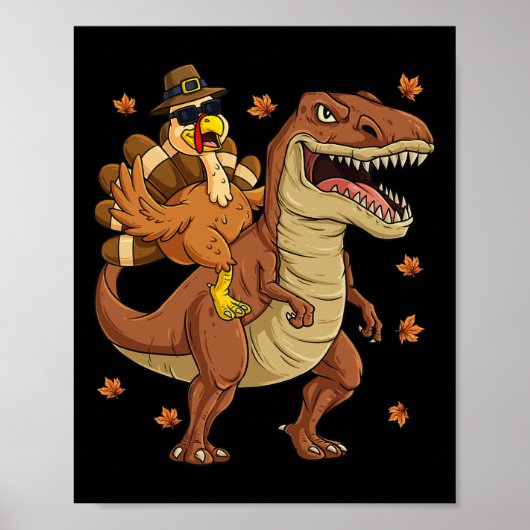 Poster Thanksgiving Turquie Riding T Rex Dinosaur Toddler (Devant)