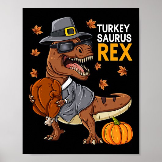 Poster Thanksgiving Turquie Saurus T Rex Pilgrim Dinosaur (Devant)