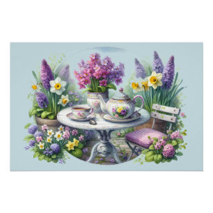 Poster Thé à la Fleur Vintage dans le Jardin