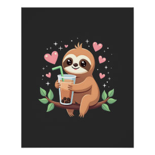 Poster Thé au lait bulle de boba de paresseux mignon Kawa