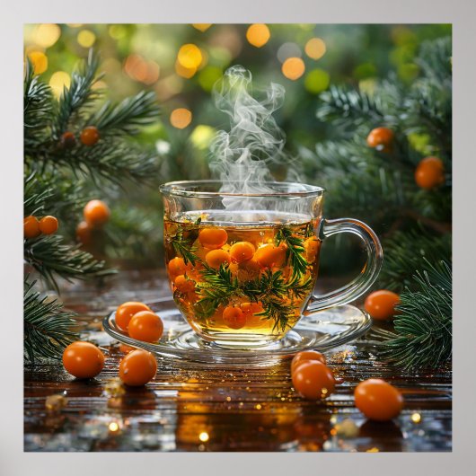 Poster Thé aux herbes fumant (Devant)