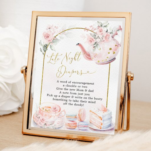 Poster Thé Baby shower rose Fleur Nuit Tard