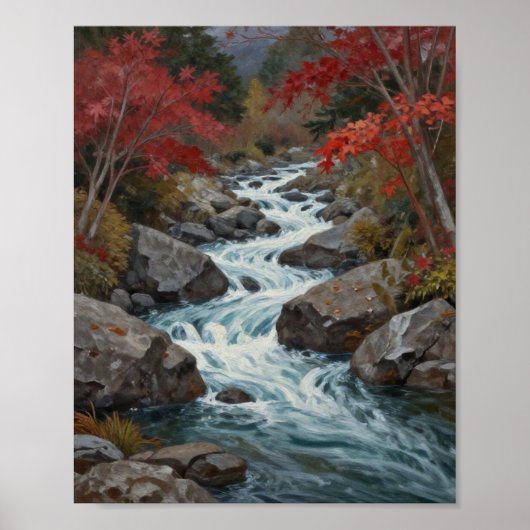 Poster The Crimson Current: A Cascading Autumn Stream (Devant)