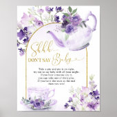 Poster Thé de Baby shower floral pourpre Ne pas dire bébé (Devant)