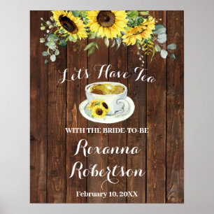 Poster Thé de bienvenue Baby Shower Fleurs Jaunes et Feui