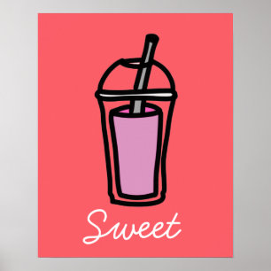 Poster Thé de lait rose bulle thé