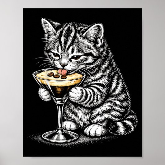 Poster Thé drôle de chat queue encre noire kitten art (Devant)