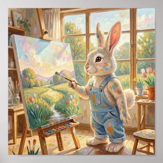Poster The Easter Bunny attempting to paint  (Devant)