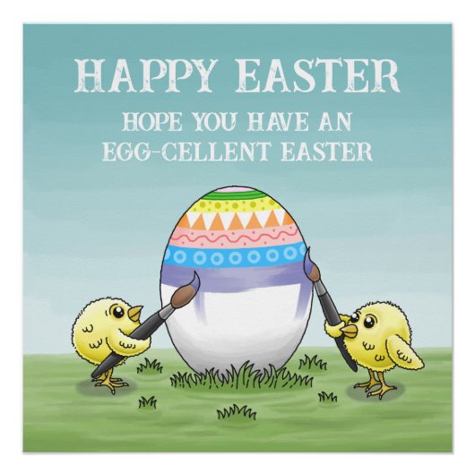 Poster The Easter egg is painted by the chicks (Devant)