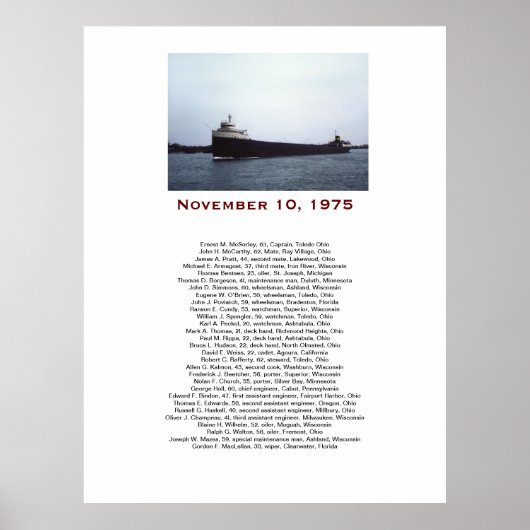 Poster The Edmund Fitzgerald with Crew Names Gift Box (Devant)