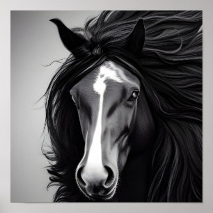 Poster The Friesian Black & White Digital Portrait Print