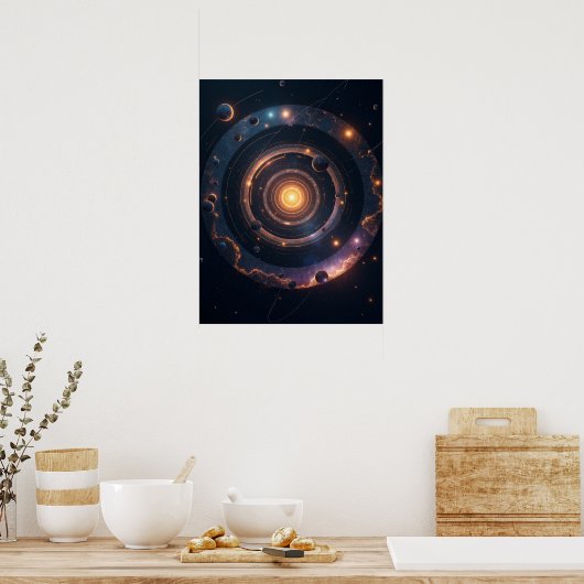 Poster The Gravity of Shapes – Cosmic Geometric Abstract (Cuisine)