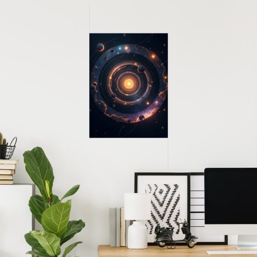 Poster The Gravity of Shapes – Cosmic Geometric Abstract (Bureau à domicile)