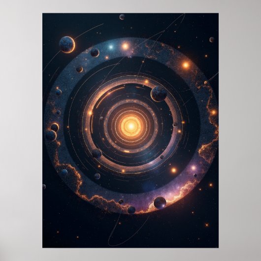 Poster The Gravity of Shapes – Cosmic Geometric Abstract (Devant)