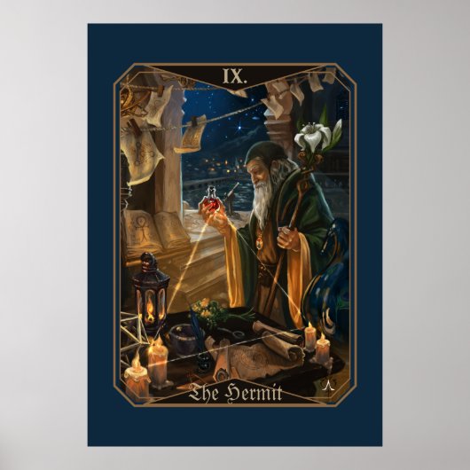 Poster The Hermit tarot card - fantasy alchemy art (Devant)