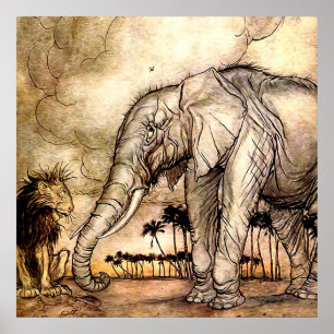 Poster "The Lion and The Elephant" par Arthur Rackham