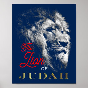 Poster The Lion of Judah Navy Blue Red Gold Christian