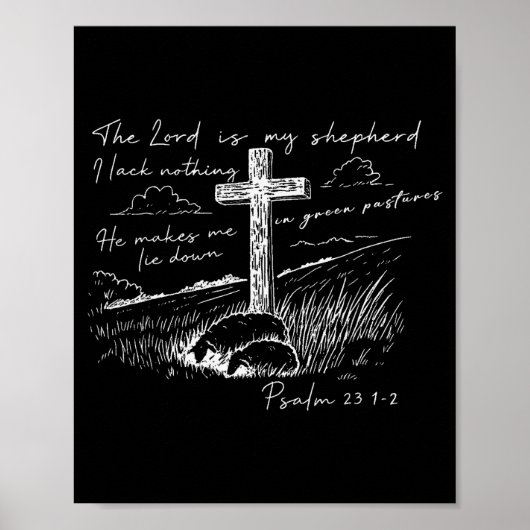 Poster The Lord Is My Shepherd Psalm 23 Cross Meadow (Devant)