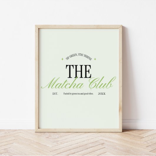 Poster 'The Matcha Club' Vert Script Rétro