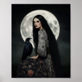 Poster The Morrigan Goddess with Raven Dark Gothic Art (Devant)