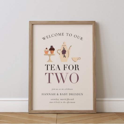 Poster Thé pour deux | Tea Party Purple Baby shower