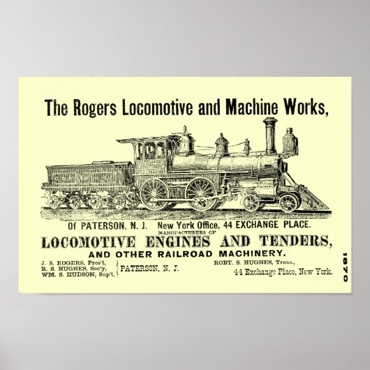 Poster The Rogers Locomotive Works, Paterson, N.J.1870 (Devant)