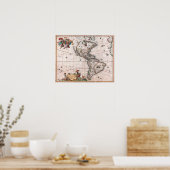 Poster The Visscher map of the New World (Cuisine)