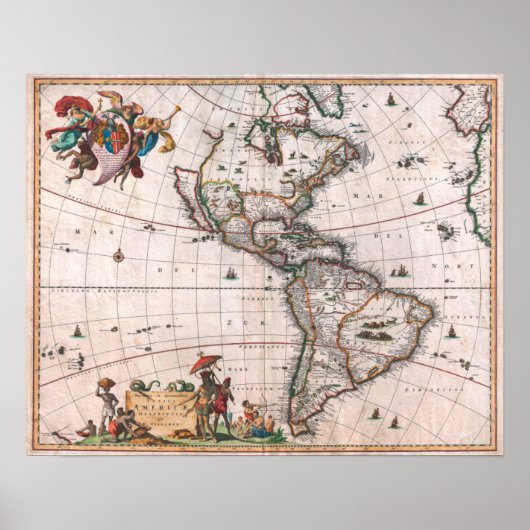 Poster The Visscher map of the New World (Devant)