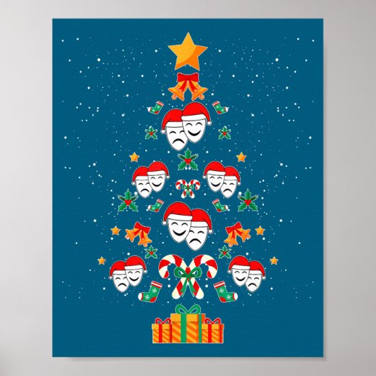 Poster Theatre Masks Drama Actor Actress Christmas Tree X (Devant)