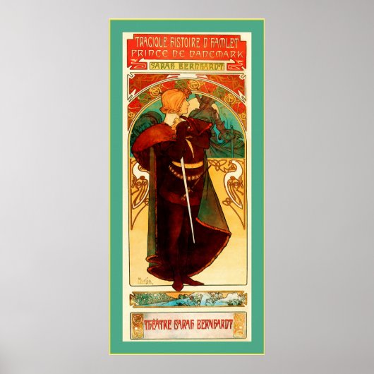 Poster Théâtre Sarah Bernhardt ~ Hamlet ~ Alphonse Mucha (Devant)