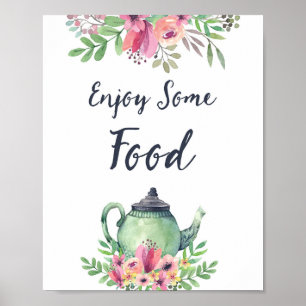 Poster Théière aquarelle Signe Profitez de la nourriture