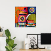 Poster Théière d'art populaire colorée (Bureau à domicile)