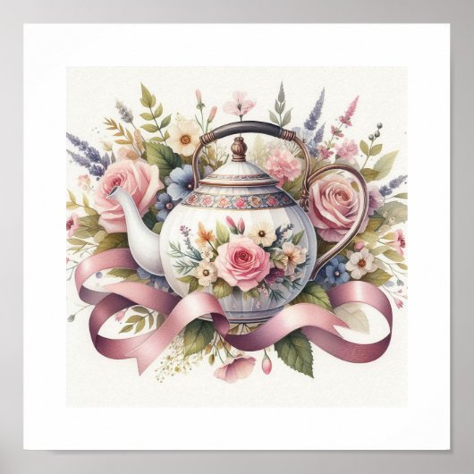 Poster Théière florale 1 (Devant)