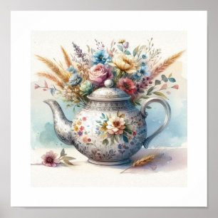 Poster Théière florale 2