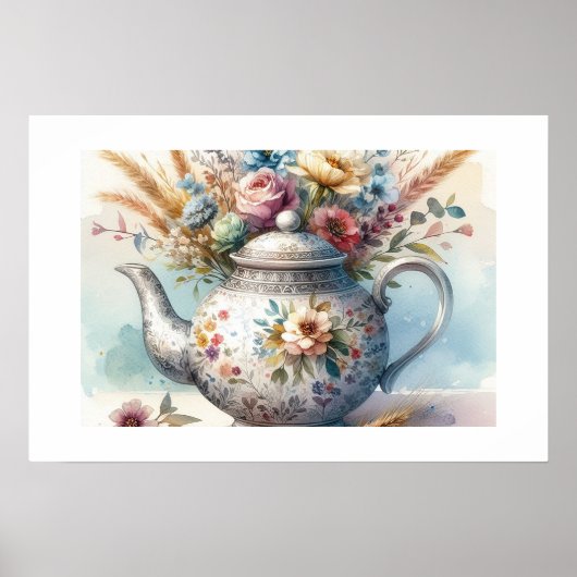 Poster Théière florale 2 (Devant)