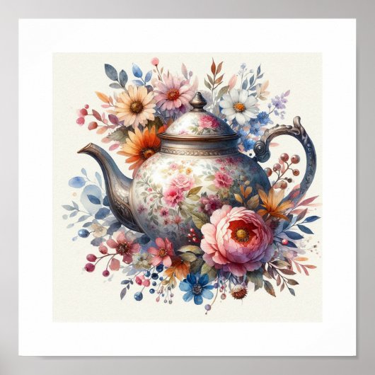 Poster Théière florale 3 (Devant)