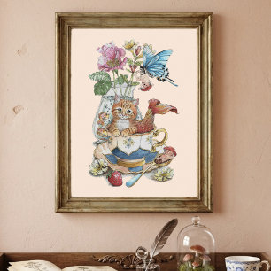 Poster Théière Florale de Purrmaid à l'Aquarelle Fantaisi