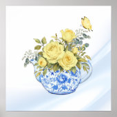 Poster Théière jaune rose bleu et blanc (Devant)