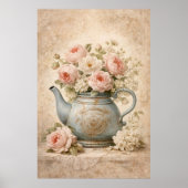 Poster Théière vintage avec roses (Devant)