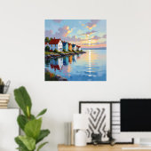 Poster Thème côtier | Maisons de plage sur la baie (Bureau à domicile)