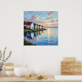Poster Thème côtier | Maisons de plage sur la baie (Cuisine)