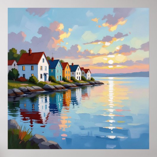 Poster Thème côtier | Maisons de plage sur la baie (Devant)