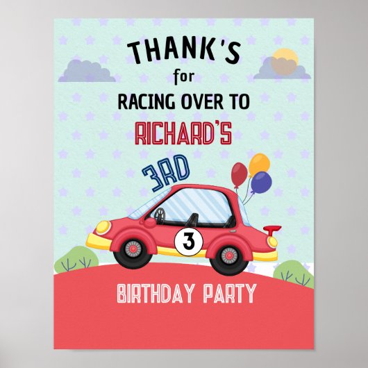 Poster Thème d'anniversaire pour enfant de course automob (Devant)