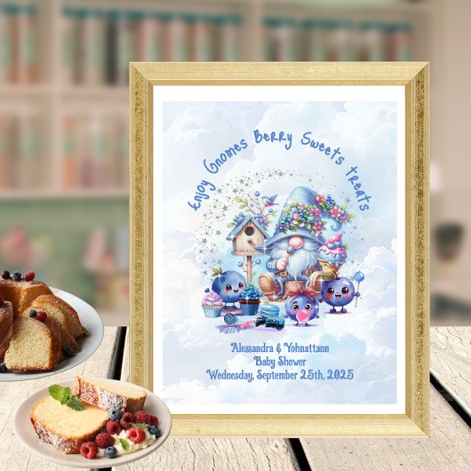 Poster Thème de Baby Shower Gnome Bleuet 