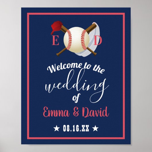 Poster Thème de baseball Sports Mariage Marine Blue Welco (Devant)